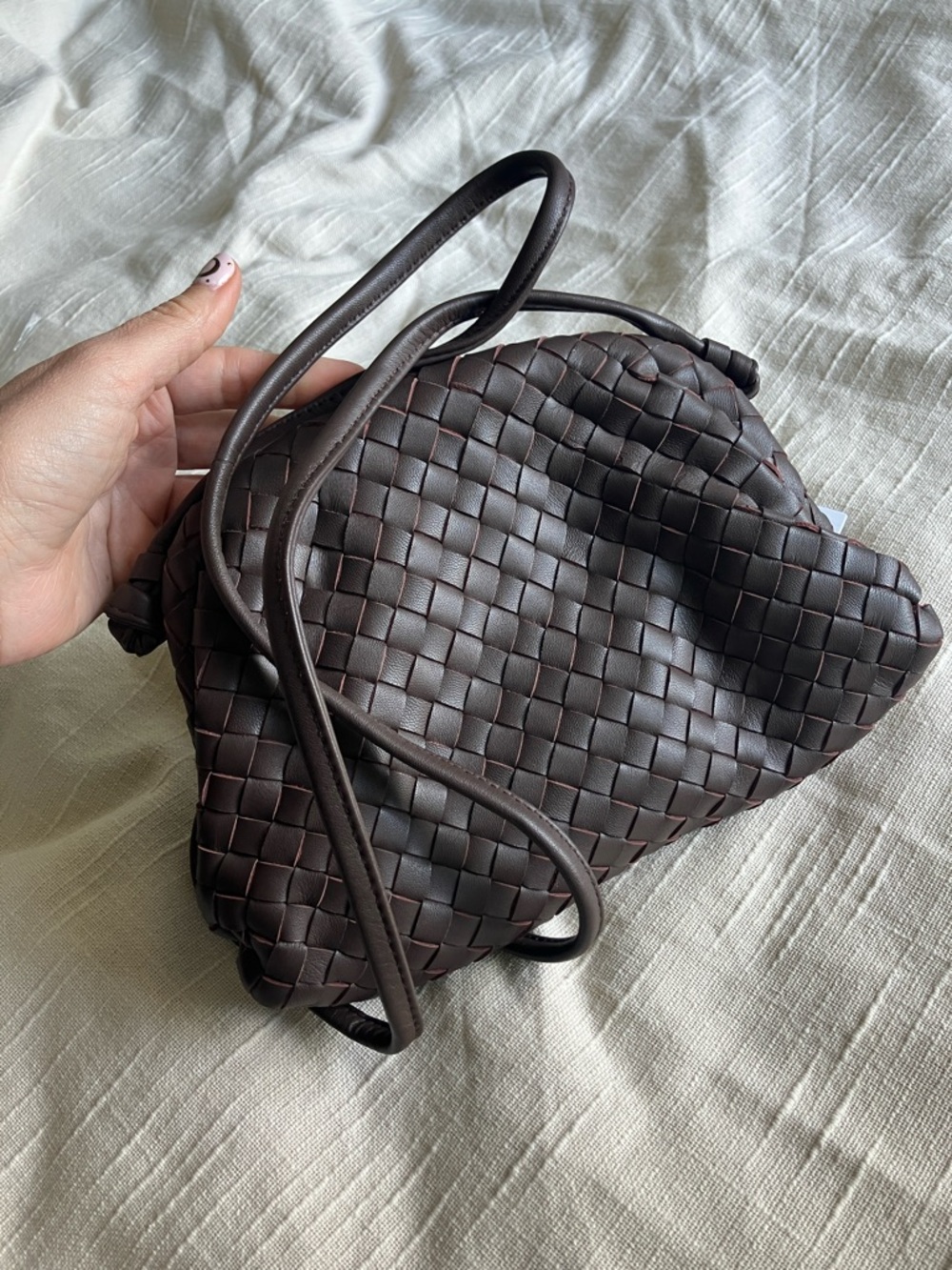 Quince Italian Leather Handwoven Pouch Crossbody Clutch Brown NWOT - Picture 5 of 6